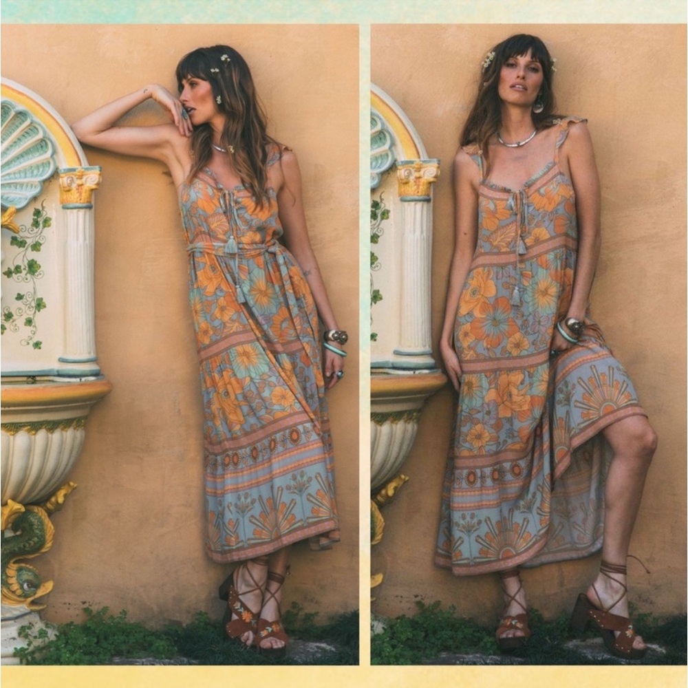 nine lives bazaar • fleur dress in pacific blue orange floral aus12/us8